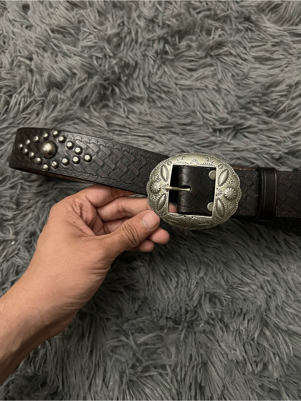 ralph lauren rrl double rl western leather belt with studs